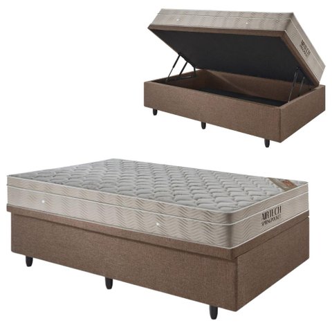 Base Box Baú 88x188 Linho com Colchão Airtech Ortobom Molas Ensacadas