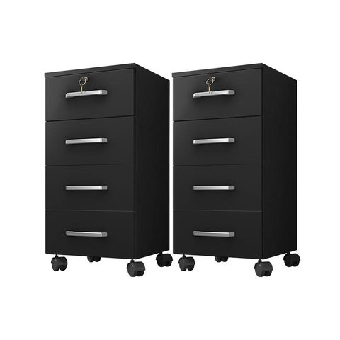 Kit 2 Gaveteiros para Escritório Gávea com Chave Preto Fosco – Móveis Leão