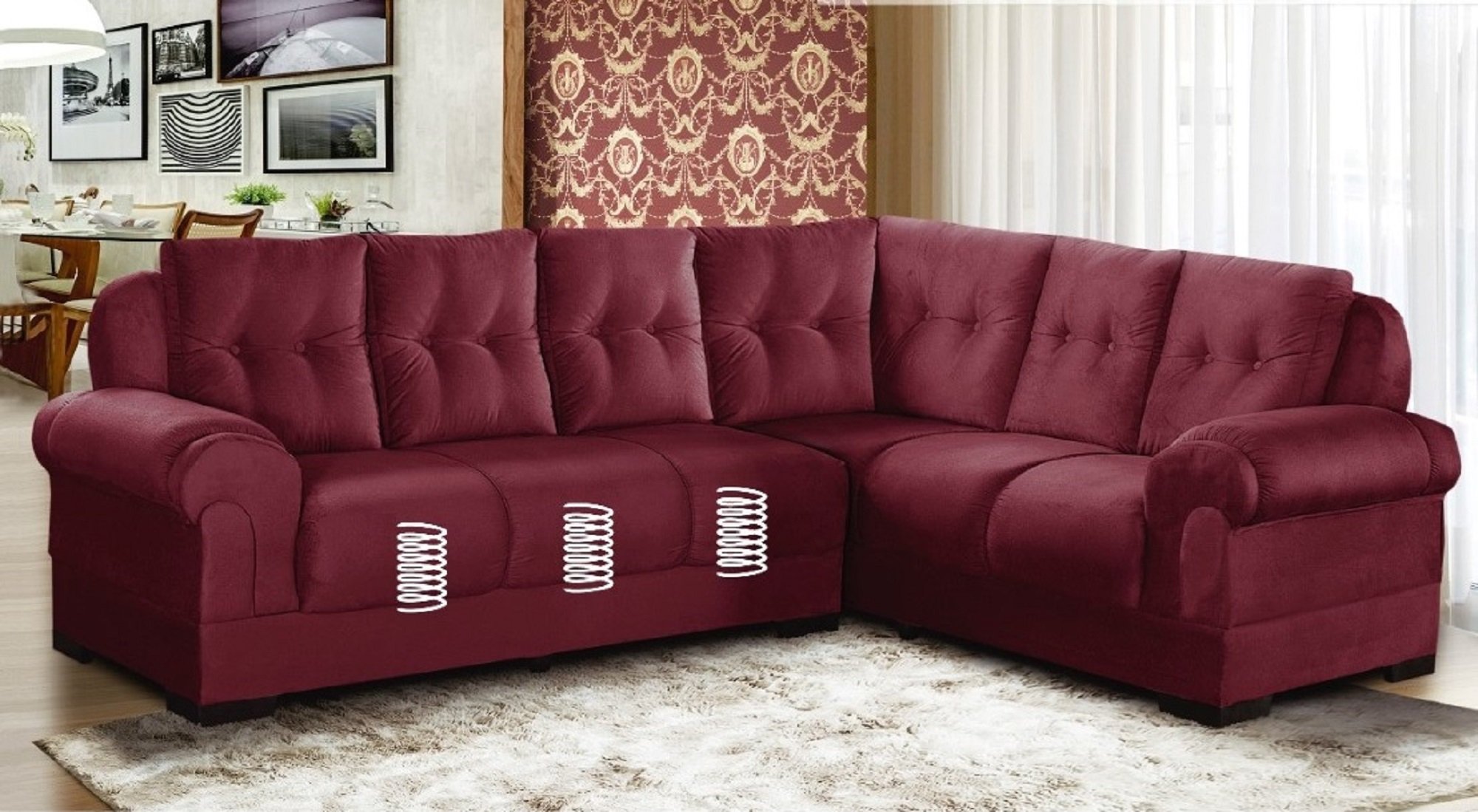 Sofá de Canto Pérola 2 e 3 Lugares Suede Vegetale Vinho Savana