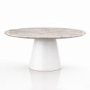 Ver imagem 1 de Mesa de Jantar Cone Oval 198x122 cm Tampo Quartzito Taj Mahal e Base Laca Branca