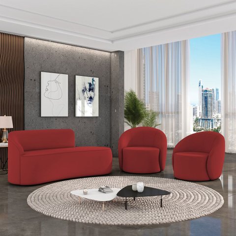 Sofá 3 Lugares Orgânico 180cm Morgan e 2 Poltronaslua Veludo Marsala D03 - D’Rossi