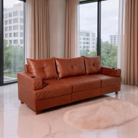 Sofá Essenza Living 3 Lugares Reclinável 235cm Terracota Veludo Bom Pastor