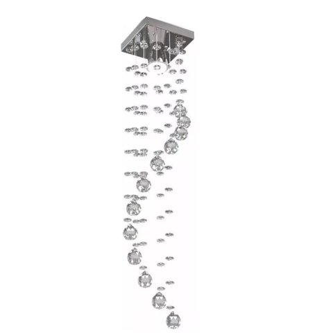 Lustre De Cristal Com 75cm, Para Recepção E Escritório, Com Base De Inox 14x14cm