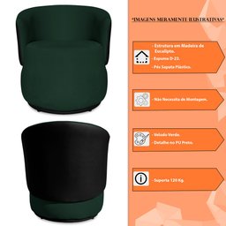 Poltrona Orgânica Decorativa Lara Veludo Verde/pu Preto - Montanaris Decor Md Montanaris Decor - 6