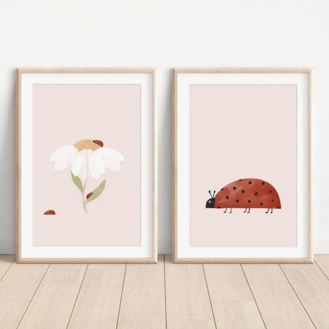 Kit 2 Quadros Decorativos Infantil - Petalas NO2 - 30x40 - Moldura Madeira