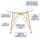 Ver imagem 2 de Mesa Eames Ferro Eiffel Cor Dourado Fosco de Jantar ou Cozinha para 4 Lugares com Tampo de Vidro Red