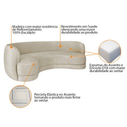 Sofá Curvo 2 Lugares Sala de Estar Recepção Noruega 150cm Suede - Doce Sonho Móveis Sala de Estar,ha - 4