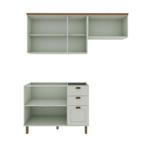 Cozinha Modulada Cristal 200 Cm Conjunto Completo Provençal Cor:mint com Ébano