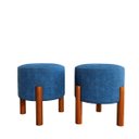 Ver imagem 1 de Kit Puff Lucca Azul Pés Palito Decorativo Recepção Redondo em Linho Cru