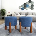 Ver imagem 2 de Kit Puff Lucca Azul Pés Palito Decorativo Recepção Redondo em Linho Cru