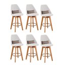 Ver imagem 1 de Kit 06 Banquetas Com Encosto Linho Bege E Almofada Bege