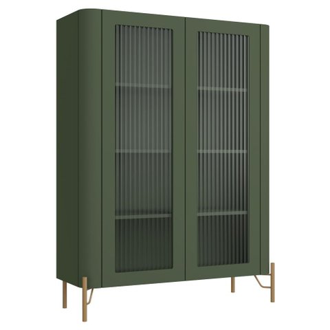 Cristaleira Sala de Jantar 2 Portas Vidro Pés Industrial Dourado Naim I03 Musgo - Lyam Decor