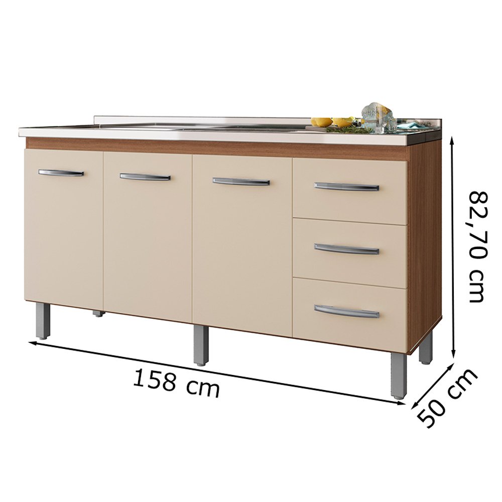 Ver imagem 3 de Balcao P/ Pia 160 Cm 3p Emily Sav Off White Mobbs