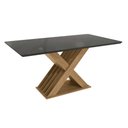 Ver imagem 1 de Mesa de Sala Jantar Graviola + Tampo Madeirado C/ Vidro 160x90cm Freijo/preto - Kappesberg