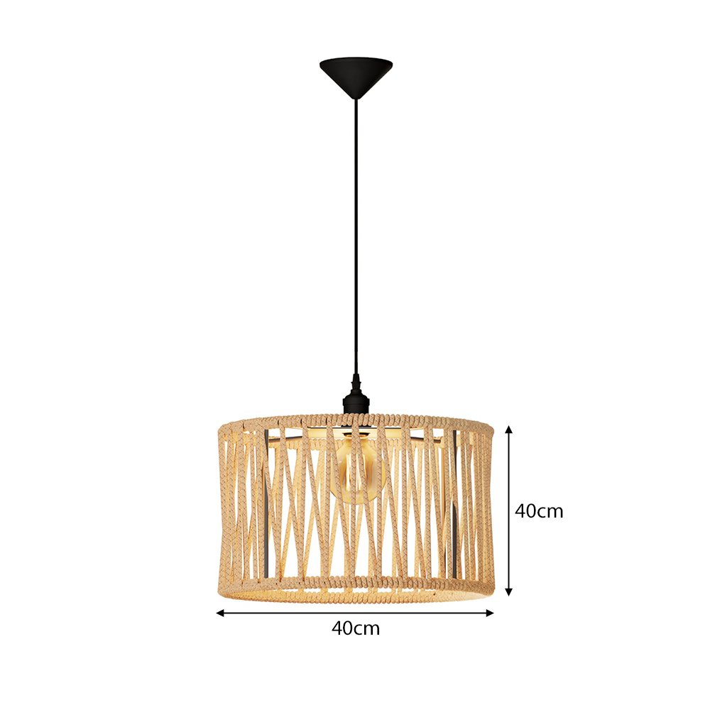 Luminária Pendente para Sala de Estar Nobre em Corda Cúpula Cor Off White - 3