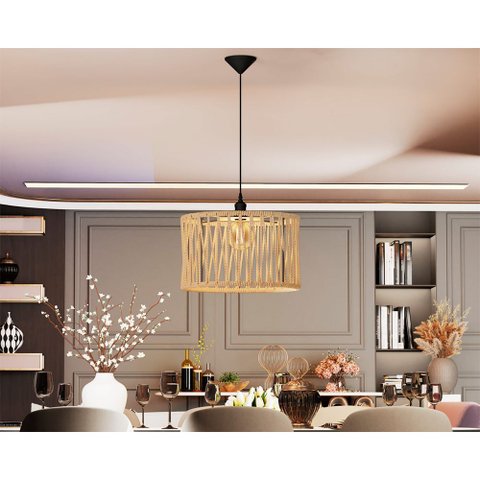 Luminária Pendente para Sala de Estar Nobre em Corda Cúpula Cor Off White