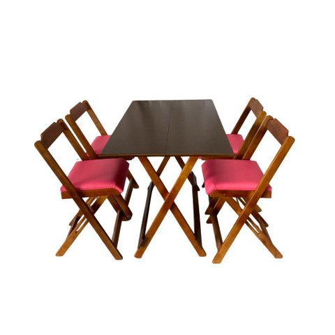 Mesa Dobrável com 4 Cadeiras Estofadas 120x70 Rosa