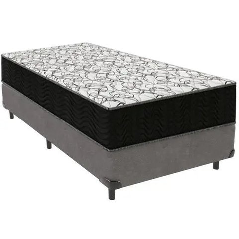 Cama Box Solteiro Cinza + Colchão Casal de Espuma D45 - Ortobom - Airtech 150 58x88x188cm
