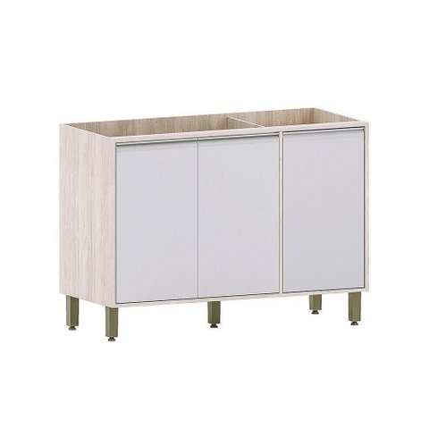 Balcão de Pia sem Tampo para Cozinha 120cm 3 Portas Art Luci Pátina-cinza Cristal
