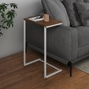 Ver imagem 1 de Mesa Lateral de Apoio Industrial Sofá Charmme Ferro Branco e Tampo Amêndoa