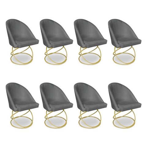 Kit 08 Cadeiras Poltrona de Jantar Bela Suede Base Metálica Luxo Dourado - Pallazio