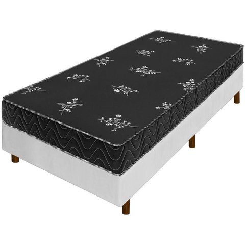 Cama Box Branca + Colchão Solteiro Salta Liso Espuma D23 88x188x51cm