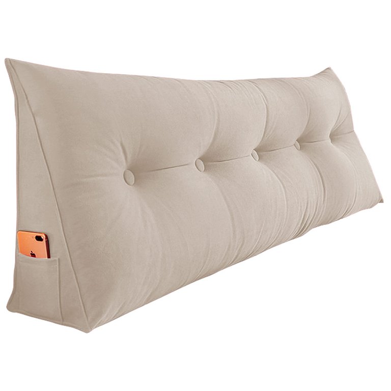 Almofada Para Cabeceira Encosto Apoio Lombar Spot 140cm com Porta Celular Suede - Desk Design - Bege