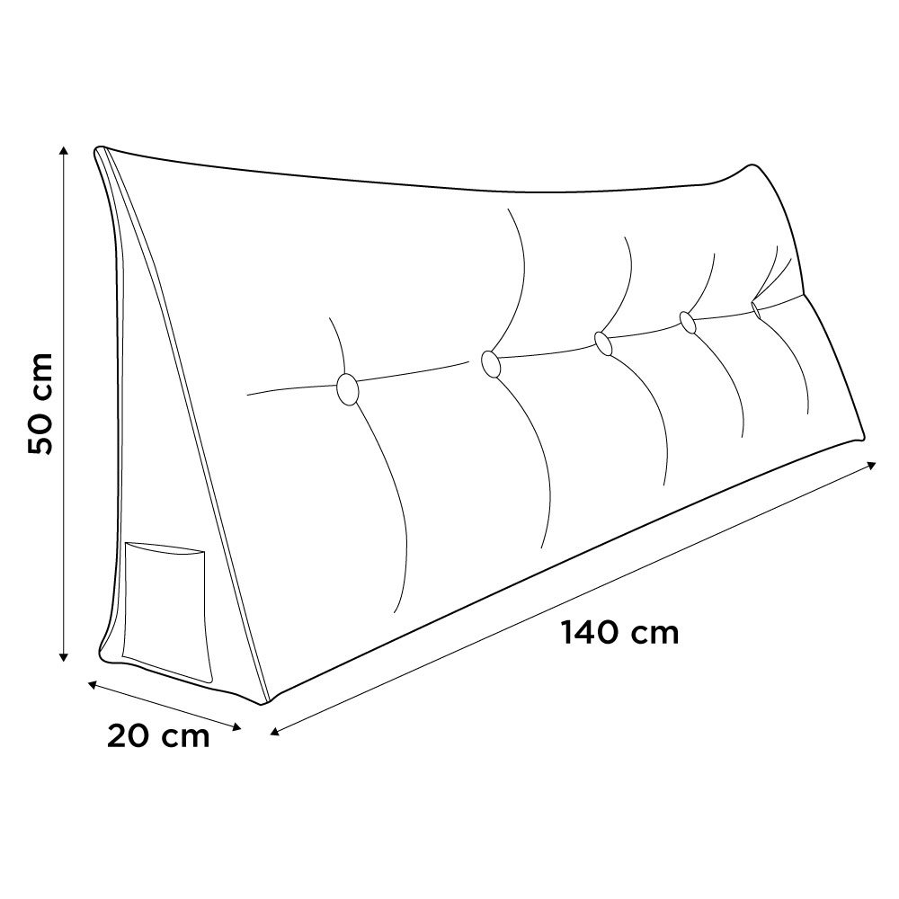 Almofada Para Cabeceira Encosto Apoio Lombar Spot 140cm com Porta Celular Suede - Desk Design - Bege - 4