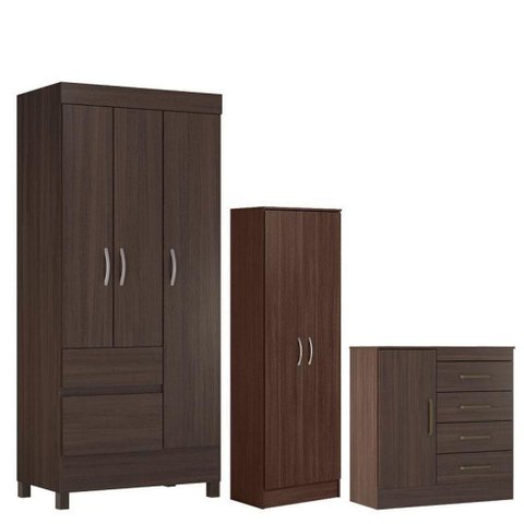Guarda Roupa Solteiro com Multiuso Golden com Cômoda Montevidéu Café Touch - Demóbile