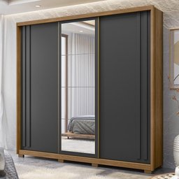 Guarda Roupa Casal San Marino 3 Portas de Correr com Espelho Freijó/Cinza - PR Móveis - 2