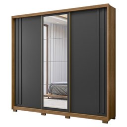 Guarda Roupa Casal San Marino 3 Portas de Correr com Espelho Freijó/Cinza - PR Móveis - 1