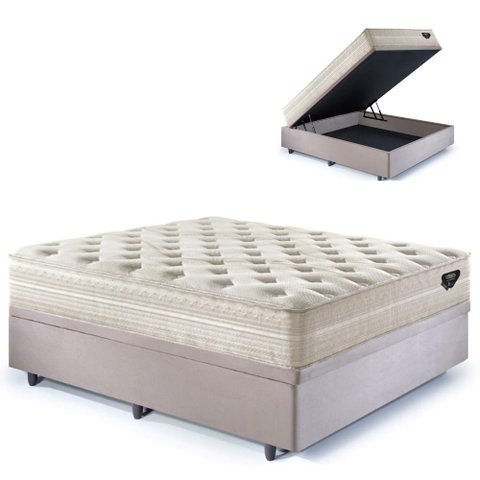 Base Box Baú Casal 138x188 Suede com Colchão Audaz Molas Ensacadas