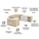 Ver imagem 4 de Mesa para Escritório Tamburato 2 Portas 4 Gavetas Mason A02 Carvalho Branco - Lyam Decor