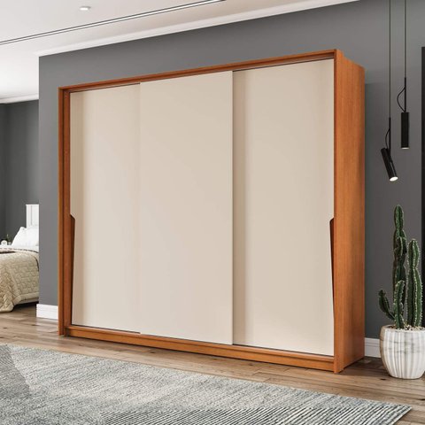 Guarda Roupa Casal 220cm com 3 Portas e 4 Gavetas 240828 Linha Porto Politorno Móveis