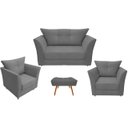 Ver imagem 1 de Kit Namoradeira + 2 Poltronas Decorativa Isis + 1 Puff Retangular Suede Cinza Pés Madeira Ms Decor