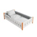 Ver imagem 1 de Cama Infantil Montessoriana Melissa Completa com Colchão e Enxoval Trança Cinza Grade Luminária LED