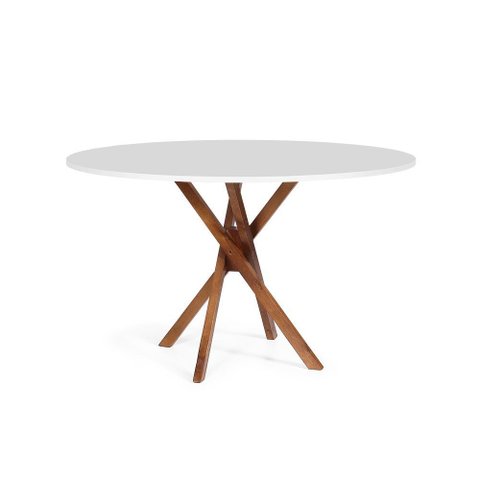 Mesa de Jantar Redonda 6 Lugares 120cm em Madeira June Branco