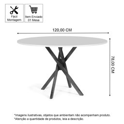 Mesa de Jantar Redonda 6 Lugares 120cm em Madeira June Branco - 3