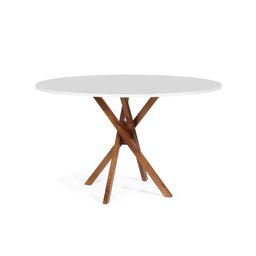 Mesa de Jantar Redonda 6 Lugares 120cm em Madeira June Branco - 1