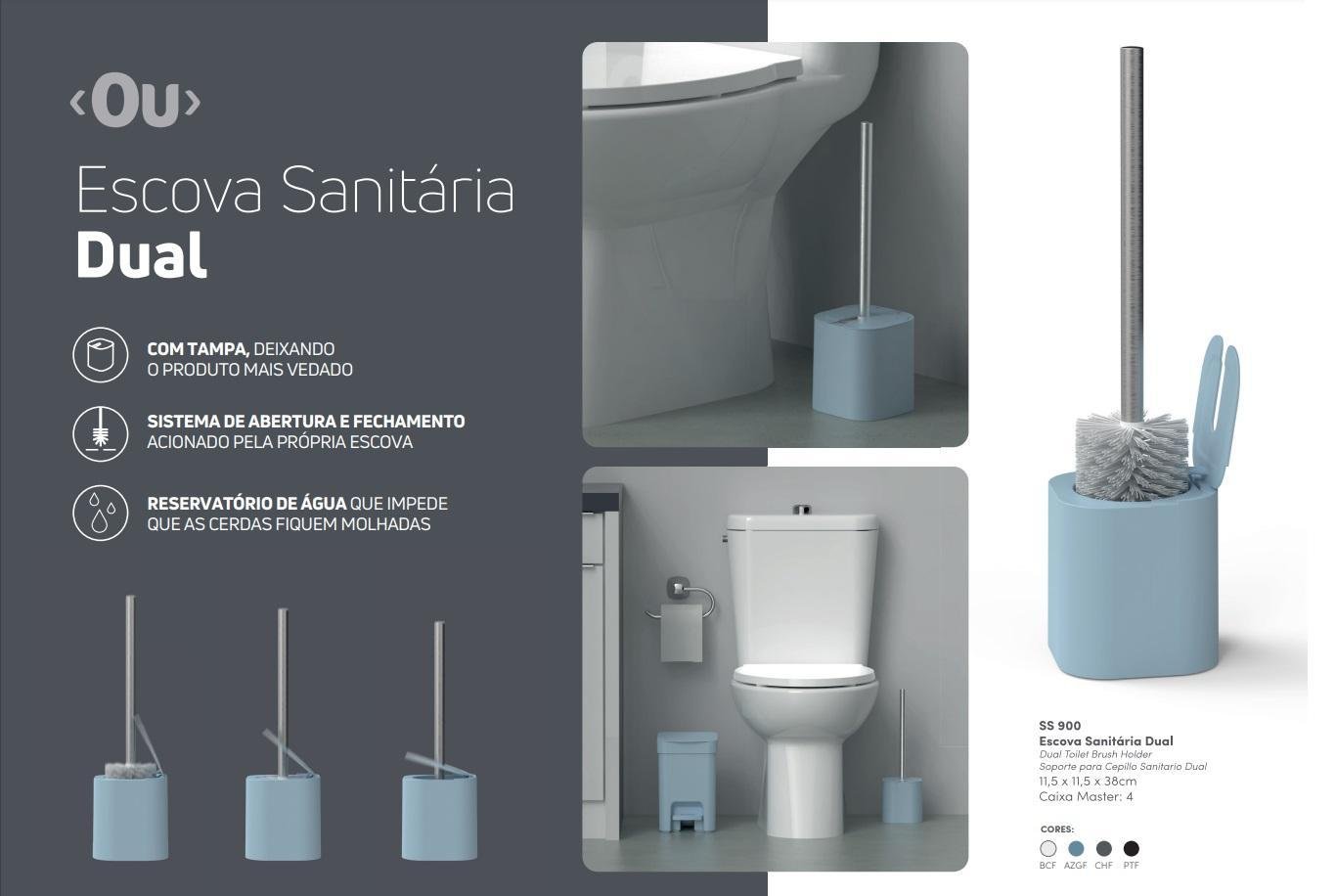 Escova Sanitária de Piso com Suporte Banheiro Dual Cores ou - 3