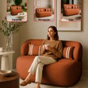 Ver imagem 2 de Poltrona Namoradeira 2 Lugares Orgânica Chloe Boucle Terracota com Almofada Plumante - Arkell