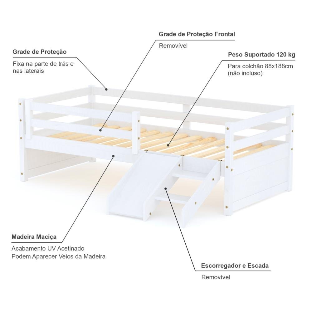 Cama Solteiro Infantil Eco e Mini Escada/Escorregador Branco Mobilistore - 3