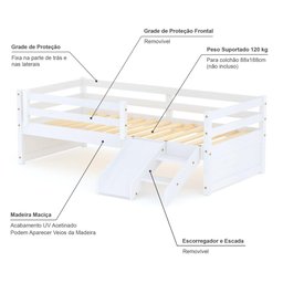 Cama Solteiro Infantil Eco e Mini Escada/Escorregador Branco Mobilistore - 3