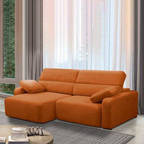 Sofá Decorativo Sala de Estar Ibiza 3 Lugares 240cm Reclinável e Retrátil Bouclê Terracota G89