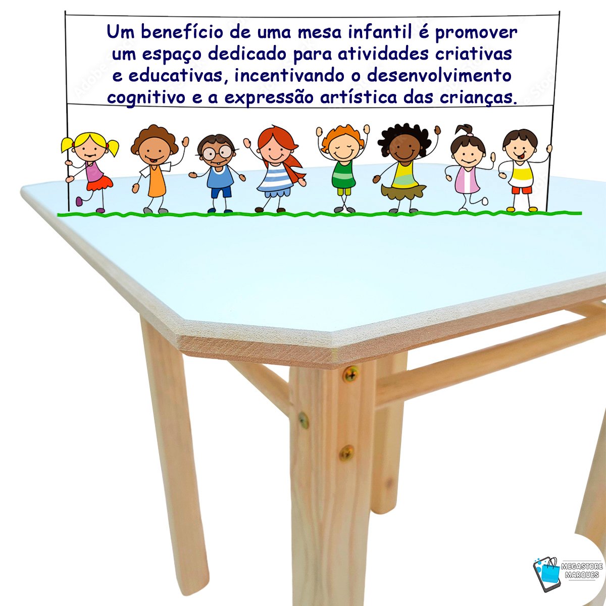 Mesa Infantil de Madeira Maciça Quadrada para Criança - 3