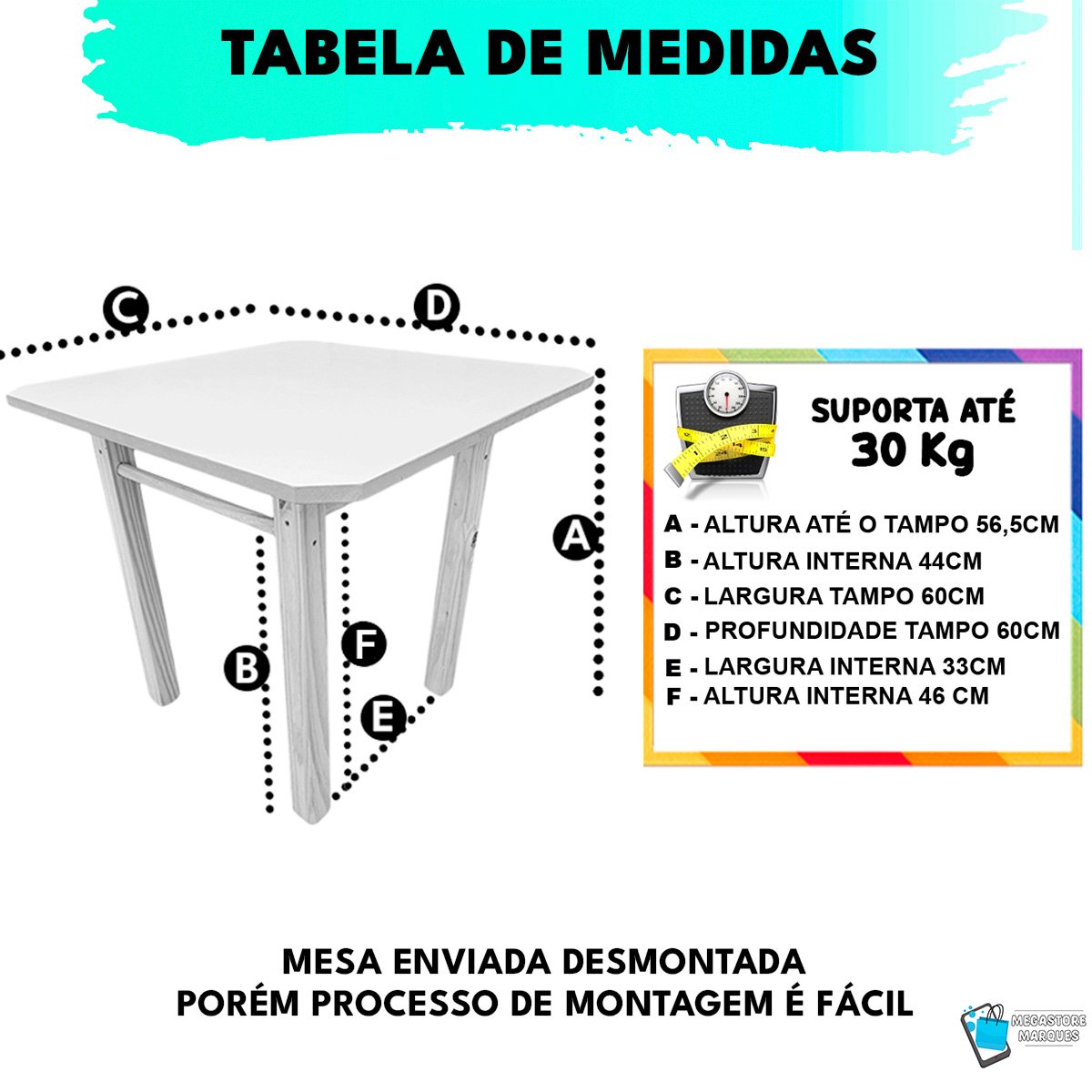 Mesa Infantil de Madeira Maciça Quadrada para Criança - 2