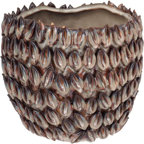 Vaso Decorativo de Cerâmica Bege 16x18x18cm Enfeite Sala Mesa Estante Aparador