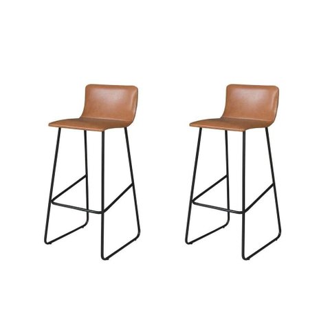 Conjunto 2 Banquetas Dubai Couro Sintético Base Aço Carbono Encosto Fixo Caramelo C&m Decor