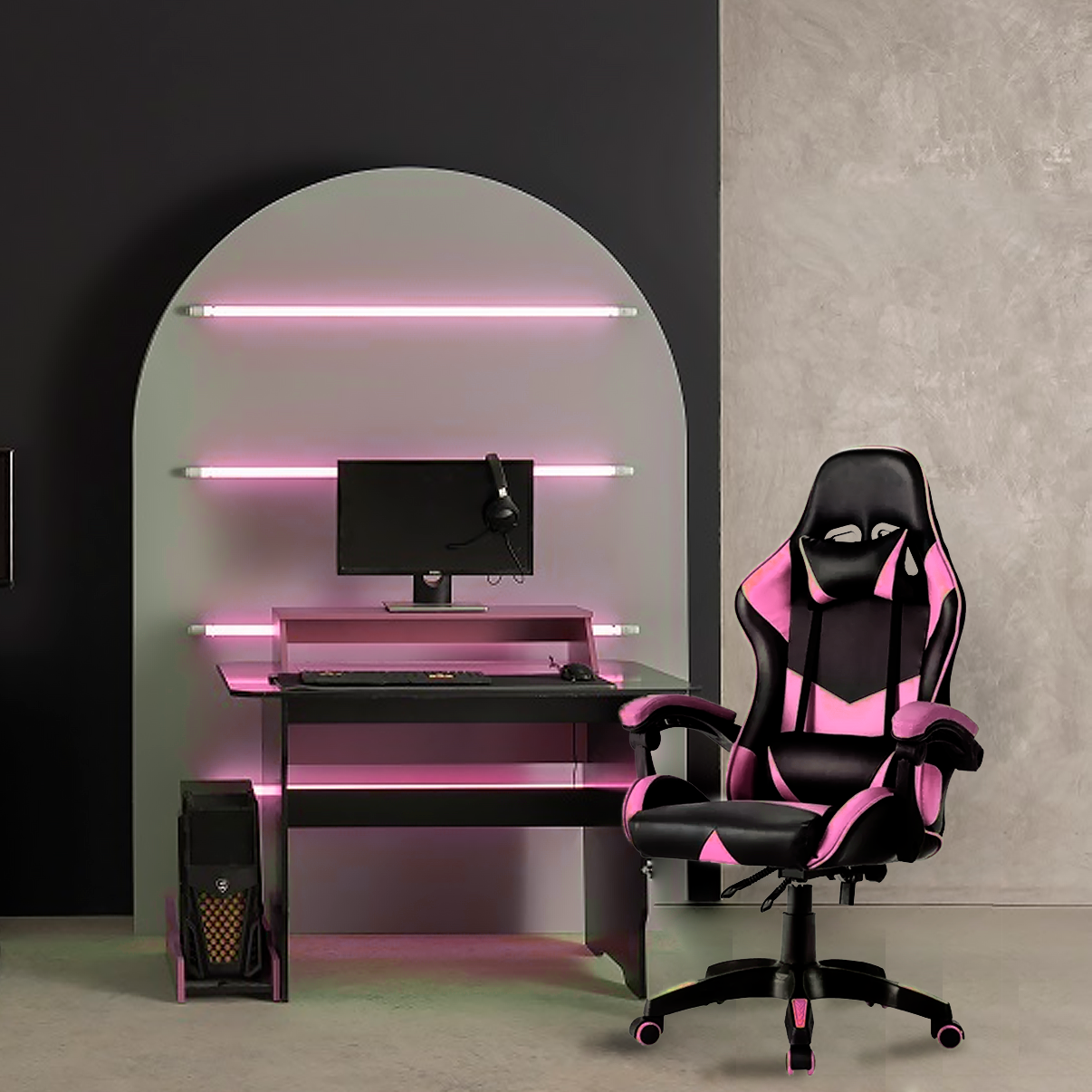 Cadeira Gamer Ergonômica Top Para Escritório Couro Sintético Pink - 4
