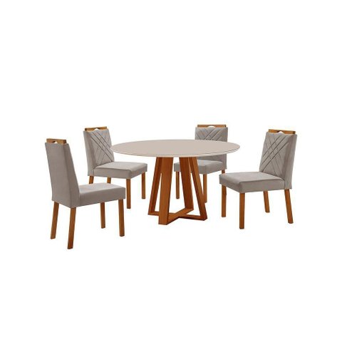 Conjunto Sala de Jantar Mesa Floripa 110cm Tampo Redondo Vidro-mdf Off White com 4 Cadeiras Dallas